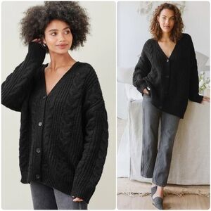 Jenni Kayne Cable Cocoon Aplaca Chunky Button Cardigan Sweater